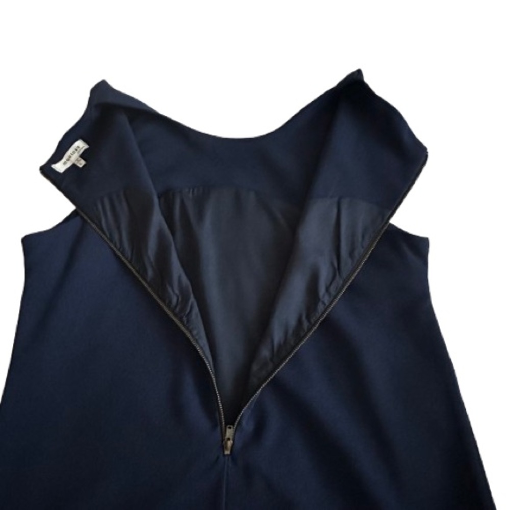 Monteau Women's L Navy Lined Sleeveless Above Knee Scalloped Hem Relaxed Dress - Picture 7 of 14